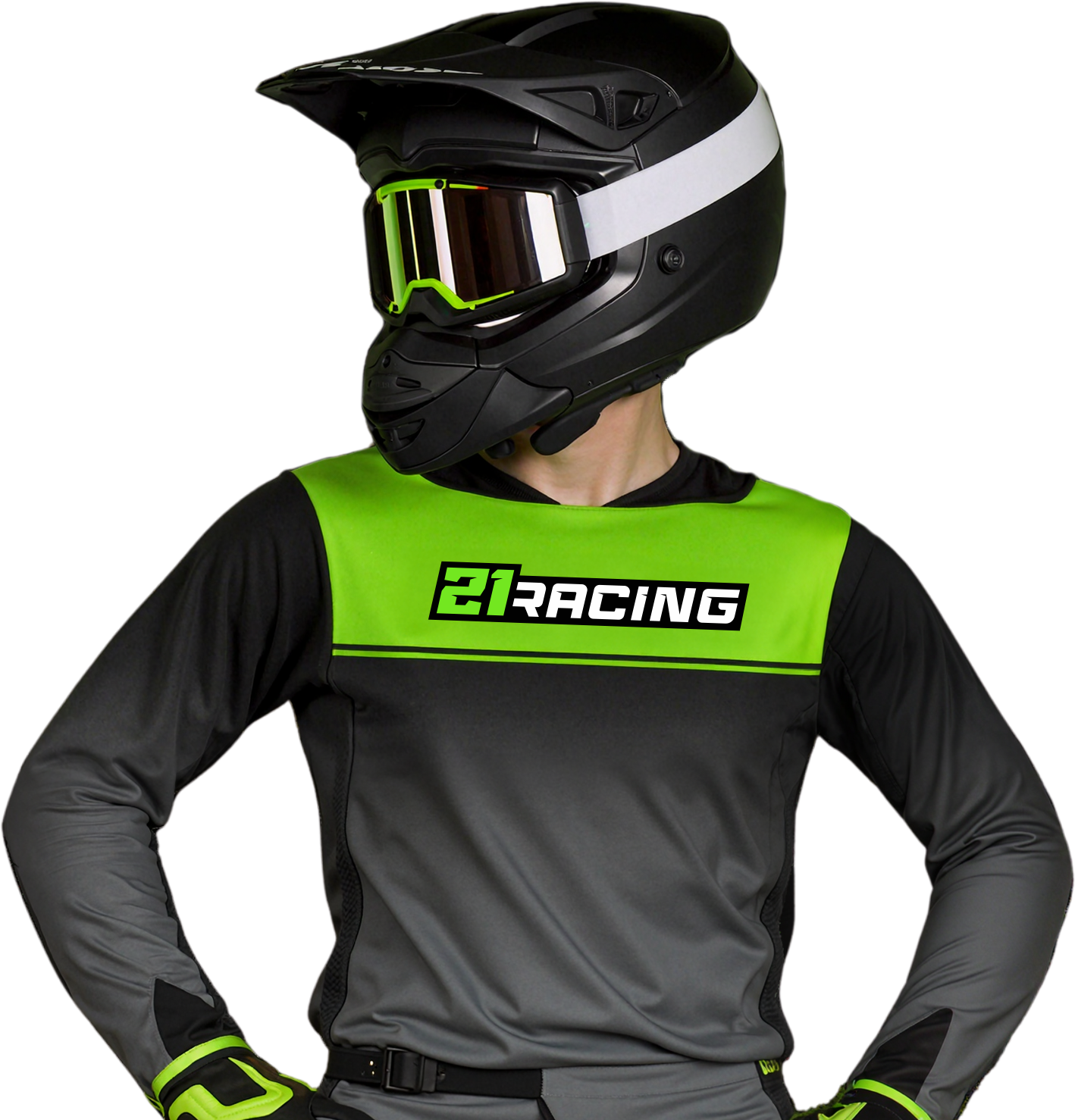 Piloto com equipamento de motocross 21 Racing